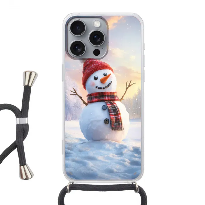 Sneeuwpop - Zonsondergang - Wit Hoesje iPhone 16 Pro Max met koord klein -3d