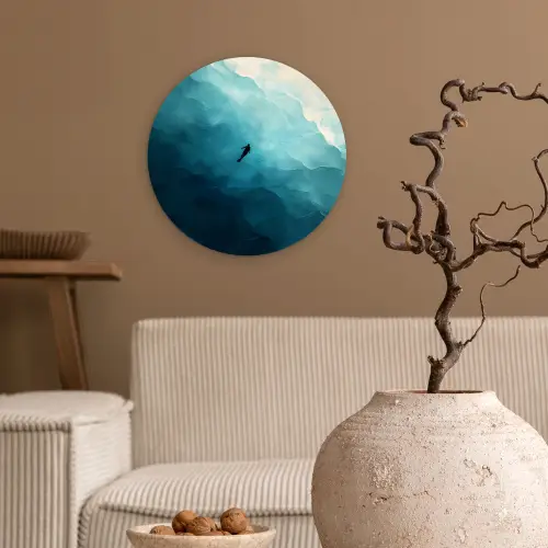 Zee - Silhouet - Abstract - Blauw Wandcirkel plexiglas klein -sfeer1