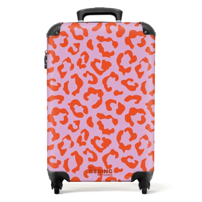 Dierenprints - Panterprint koffer in oranje en lichtroze NBS - Handbagage koffer - Unisex middel -productfoto_recht