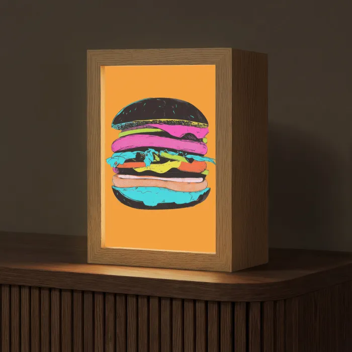 Hamburger - Kleurrijk - Speels Light Box met kabel (Tafellamp) klein -z3d_website