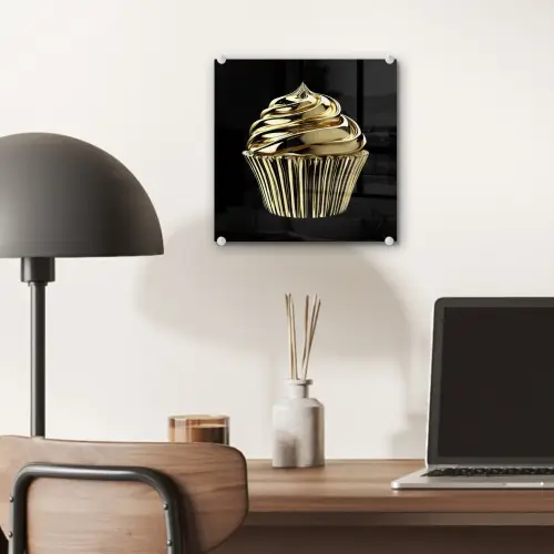 Cupcake - Eten - Goud - Zwart plexiglas 5mm klein -sfeer6