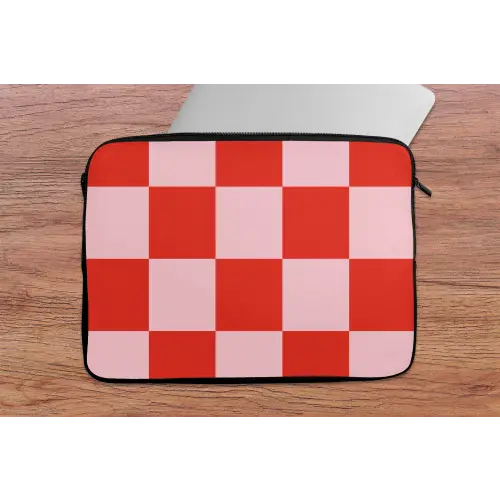 Schaakbord patroon - Rood - Roze - Blokjes laptophoes neopreen klein -tafel