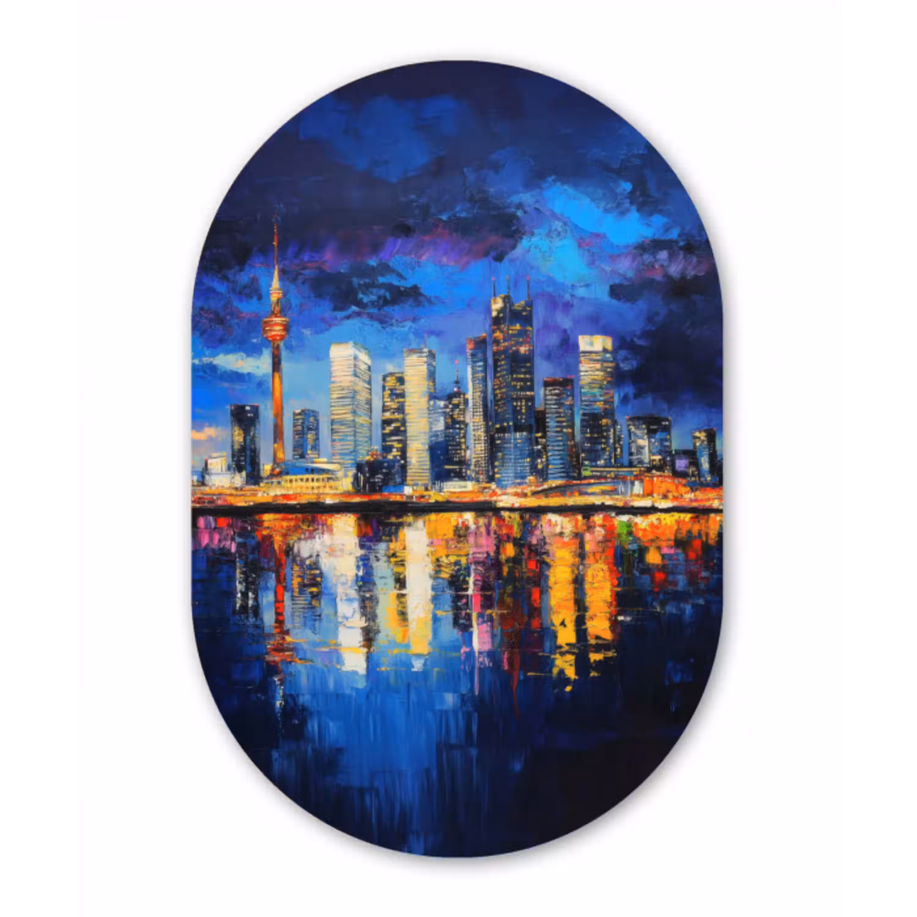 Skyline Toronto - Modern - Stadslicht - Blauw Wandcirkel Ovaal Glas middel -3d