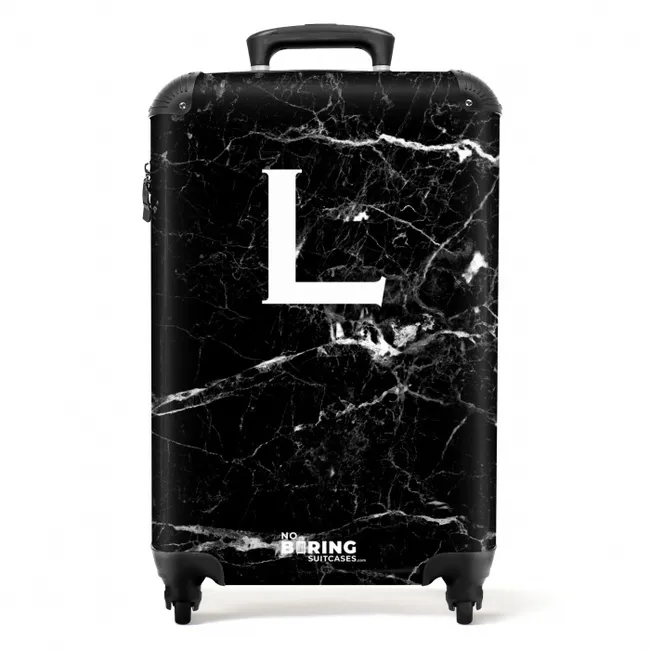 Letter L - Marmer - Zwart NBS - Handbagage koffer - Unisex middel -productfoto_recht