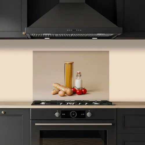 Spaghetti - Melk - Tomaten - Eieren - Brood keuken achterwand spatscherm klein -sfeer1