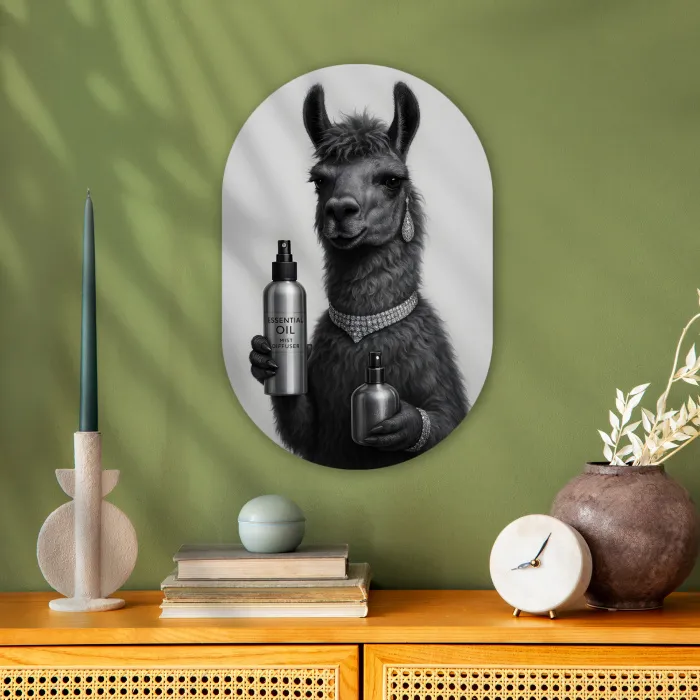 Lama - Flessen - Zwart - Wit Wandcirkel Ovaal Forex klein -sfeer2