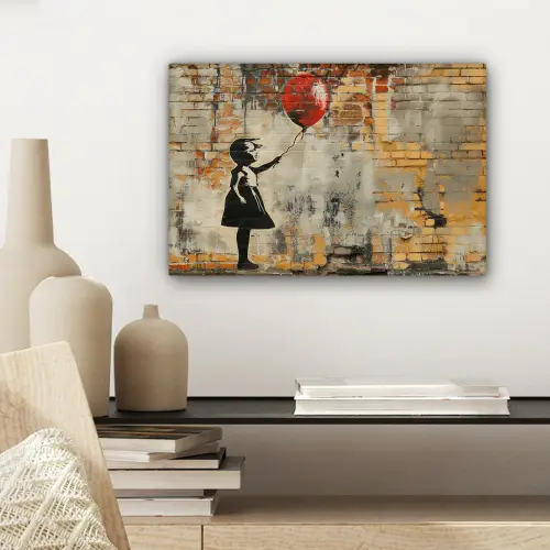Graffiti - Banksy - Meisje - Street art canvas 2cm klein -sfeer6