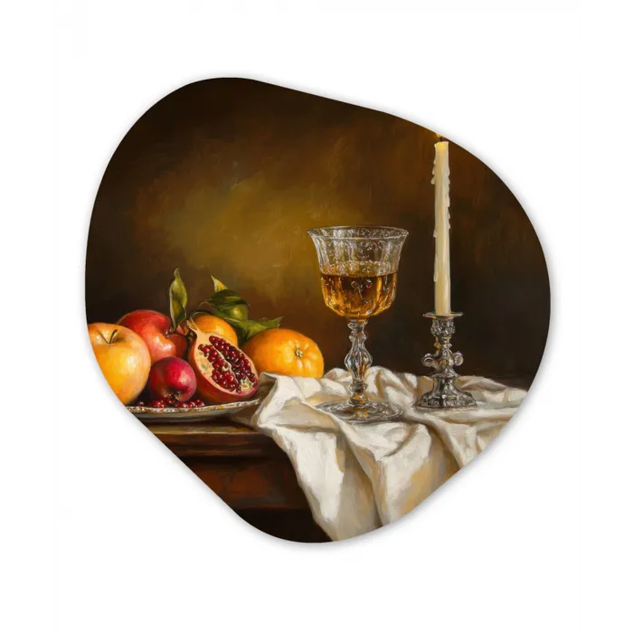 Fruit -  Stilleven - Wijn - Kaars Wandcirkel Organisch Plexiglas middel -3d