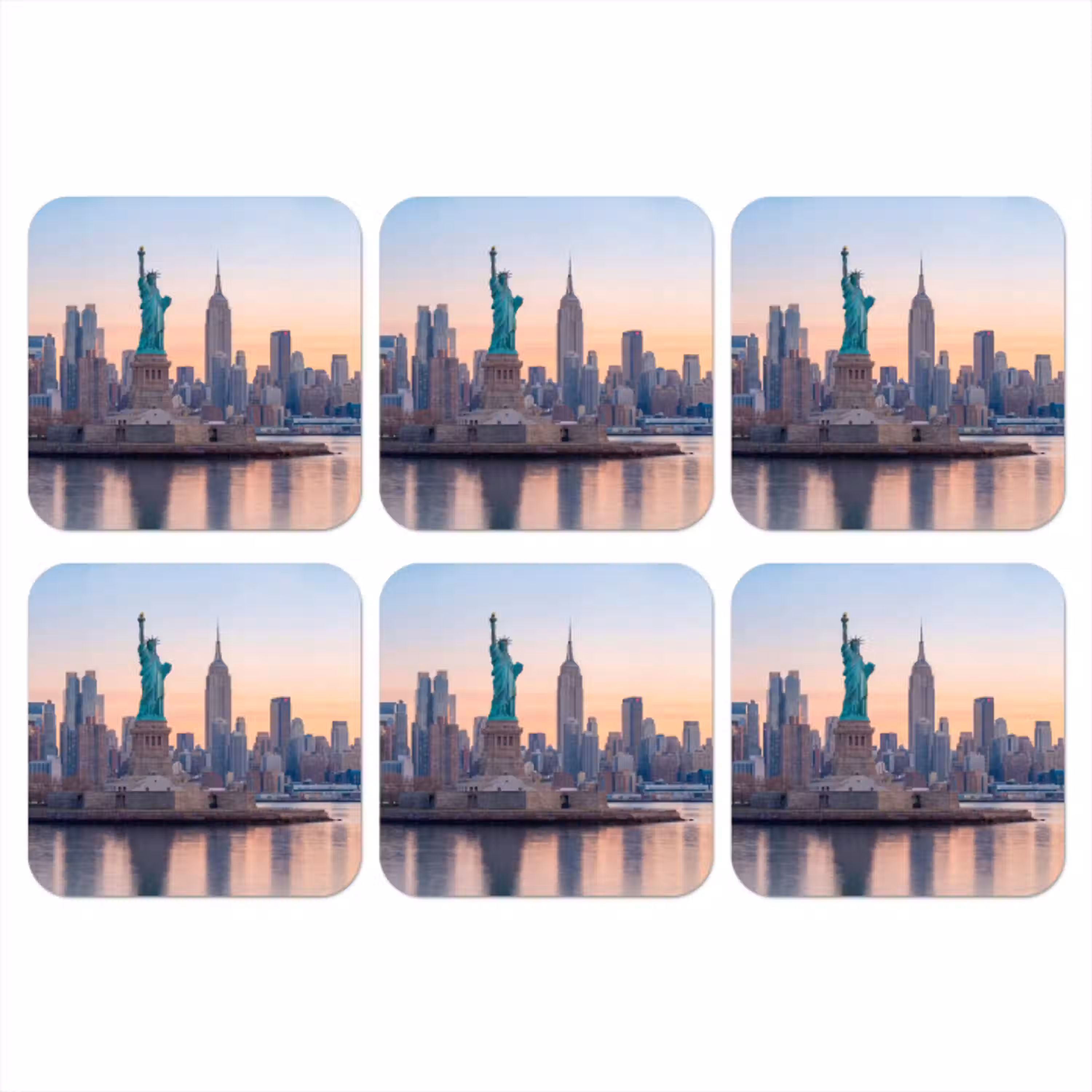 Vrijheidsbeeld - New York - Zonsopgang - Stad - Architectuur onderzetter kurk middel -3d
