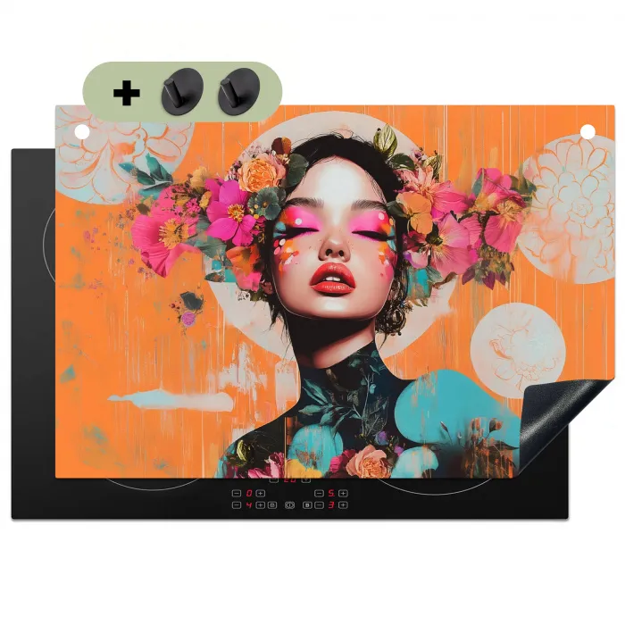 Portret - Vrouw - Abstract - Bloemen Inductie beschemer met haakjes klein -3d