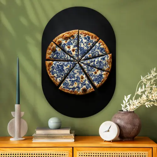 Pizza - Eten - Delftsblauw Wandcirkel Ovaal Glas middel -sfeer2