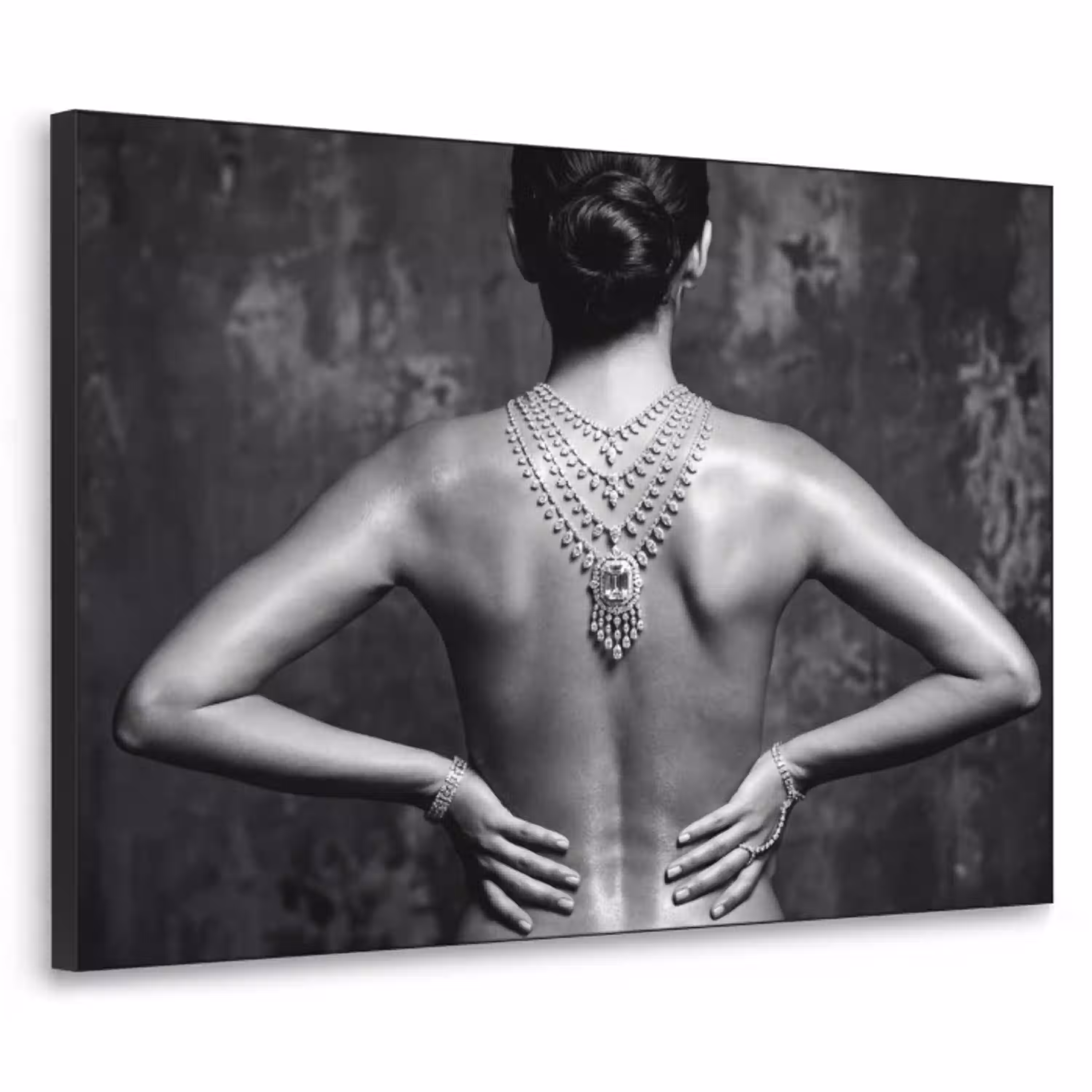Rug - Ketting - Portret - Zwart - Wit - Glamour Textielframe zwart klein -3d