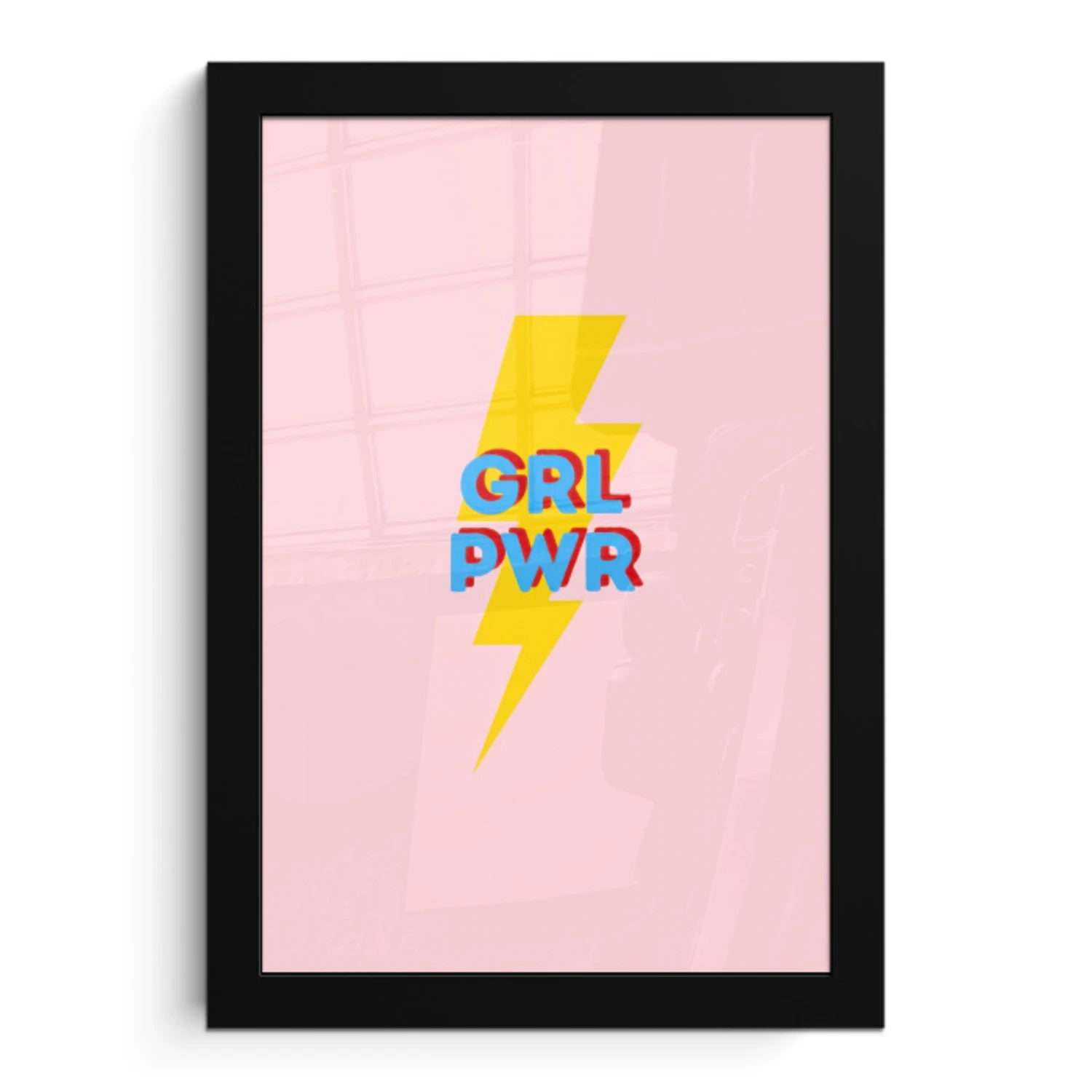 Grl pwr - Bliksem - Roze fotolijst zwart zonder passe partout klein -3d