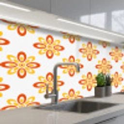 Patroon - Jaren 70 - Bloemen - Oranje keuken achterwand 2 middel 871 -3d_schuin