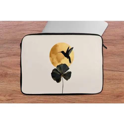 Zwarte kolibrie - Bloem - Gouden cirkel laptophoes neopreen klein -tafel