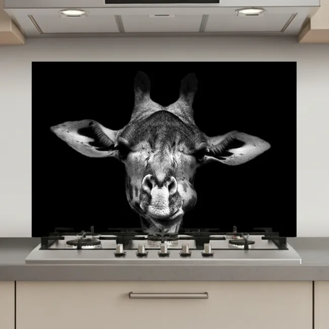 Giraffe - Portret - Dieren - Zwart - Wit keuken achterwand spatscherm klein -3d_website