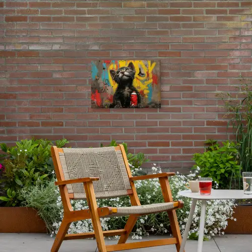 Kitten met Spuitbus Tuinposter op houten frame 2 cm dik klein -sfeer3