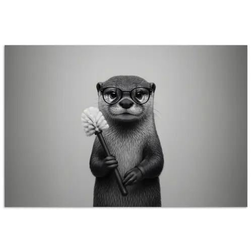 Otter - Wc-borstel - Bril - Zwart - Wit poster papier klein -3d