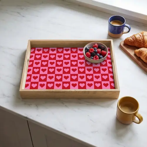 Rood - Roze - Schaakbord - Valentijn Dienblad Rechthoek middel -sfeer2