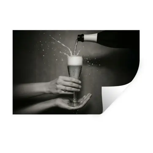 Champagnefles - Glas - Minimalistisch - Spetters Muursticker klein -3d