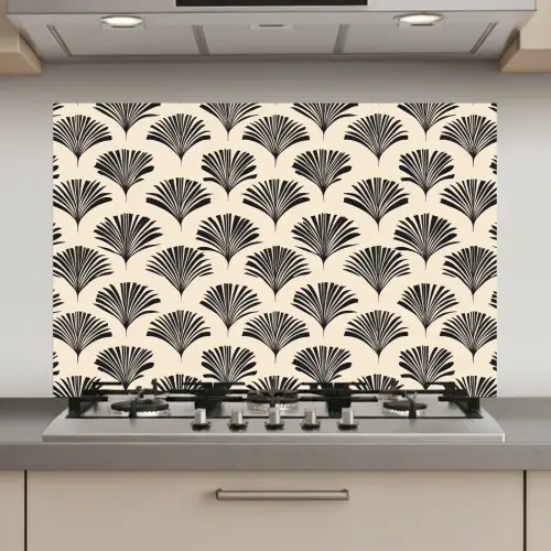 Waaiers - Botanisch - Zwart - Beige keuken achterwand spatscherm klein 900 -3d_website