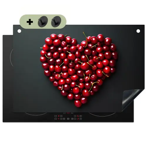 Kersen - Hart - Rood - Zwart Inductie beschemer met haakjes klein -3d