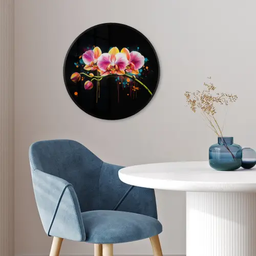 Orchidee - Graffiti - Kleurrijk - Bloemen - Abstract Fotolijst rond zonder passe partout klein -sfeer2