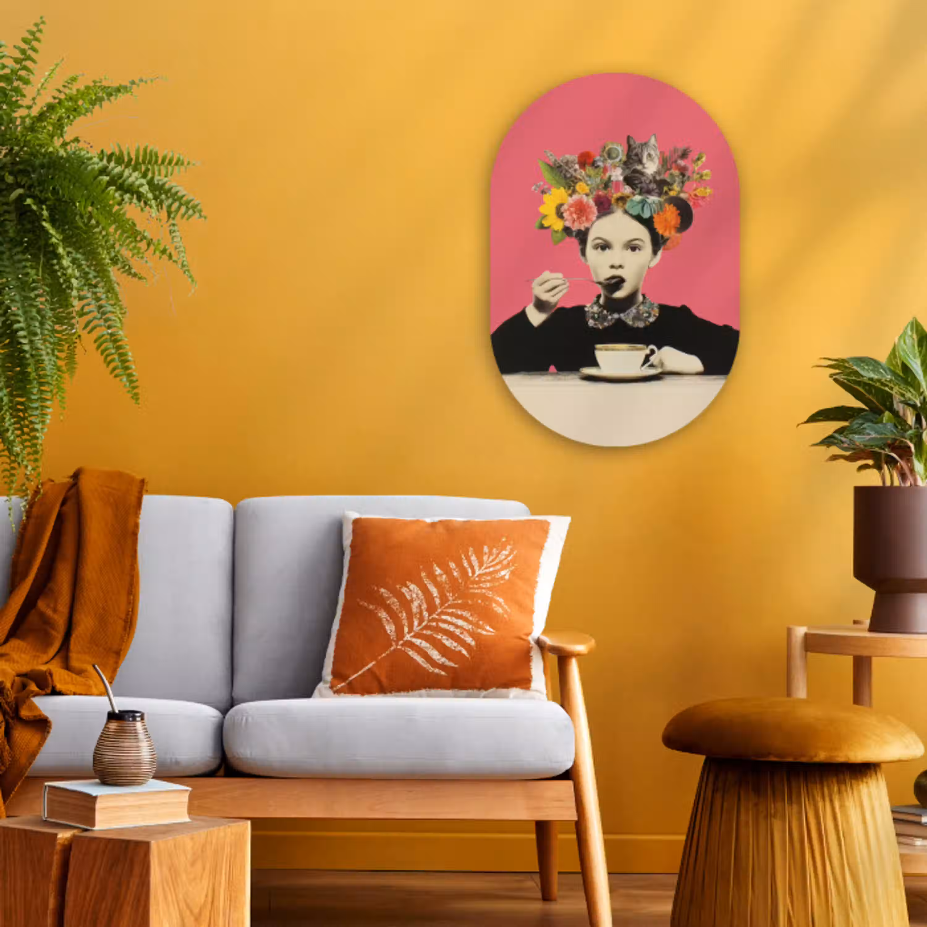Meisje - Kopje - Bloemen - Roze Wandcirkel Ovaal Forex klein -sfeer4