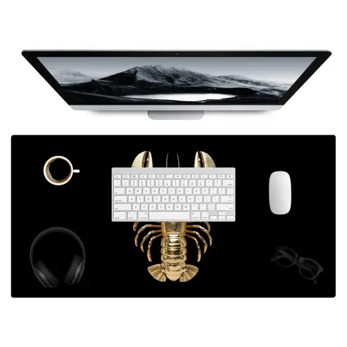 Kreeft - Goud - Textuur - Zwart Muismat XXL klein -3d