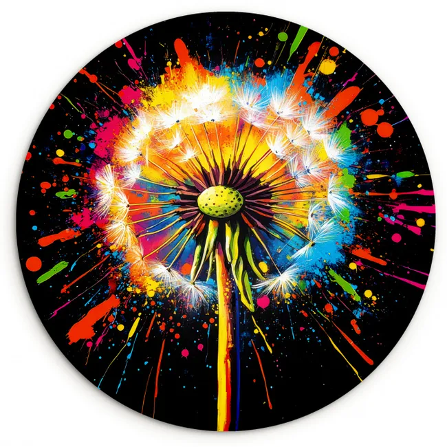 Paardenbloem - Graffiti - Kleurrijk - Bloemen - Natuur Wandcirkel kunststof plaat 5mm dik klein -3d