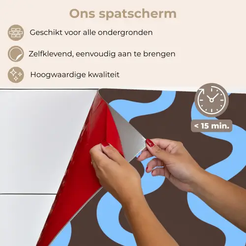 Kronkelende lijnen - Blauw - Bruin - Minimalistisch keuken achterwand spatscherm klein 900 -spatscherm_NL