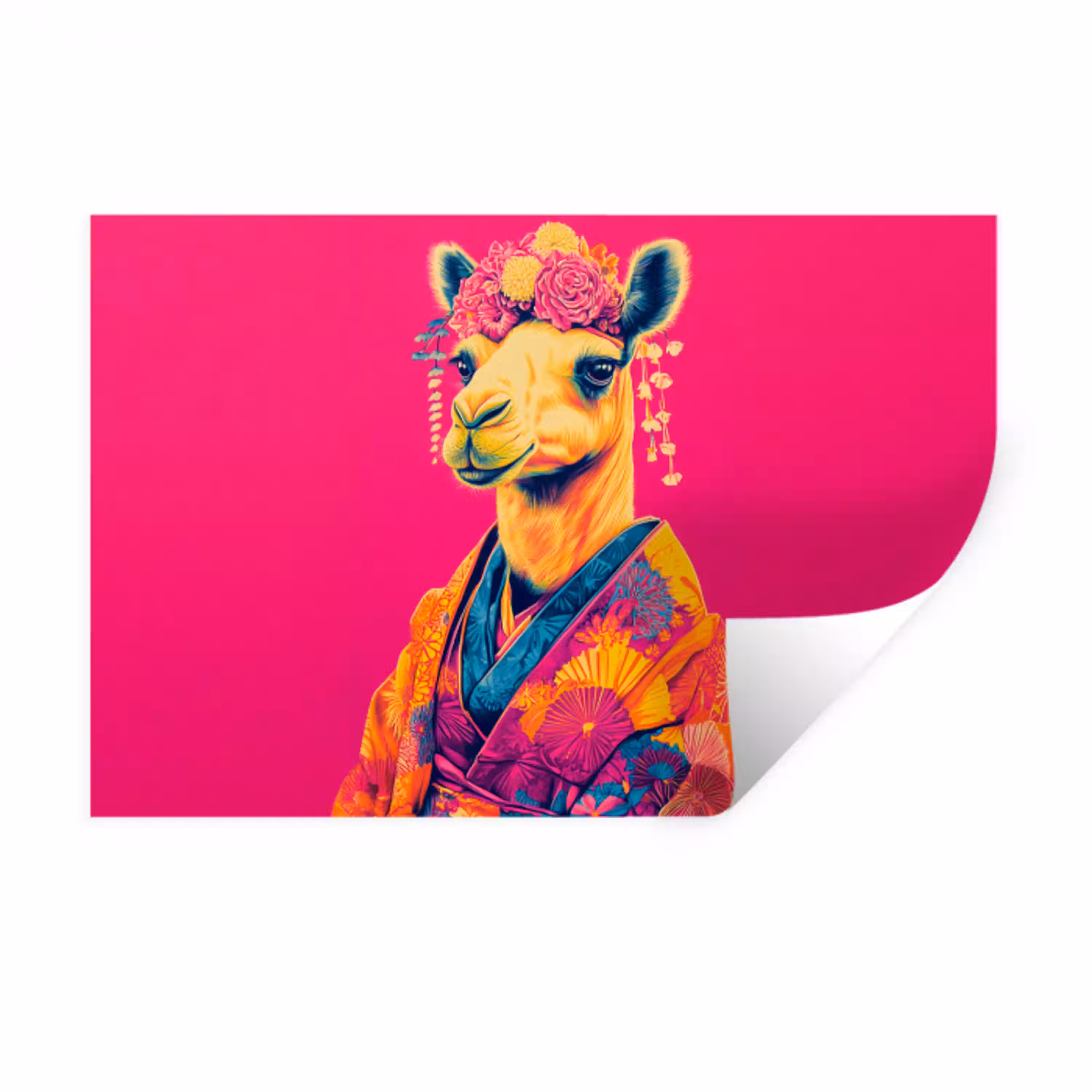 Kameel - Bloemen - Kimono - Waaiers Muursticker klein -3d