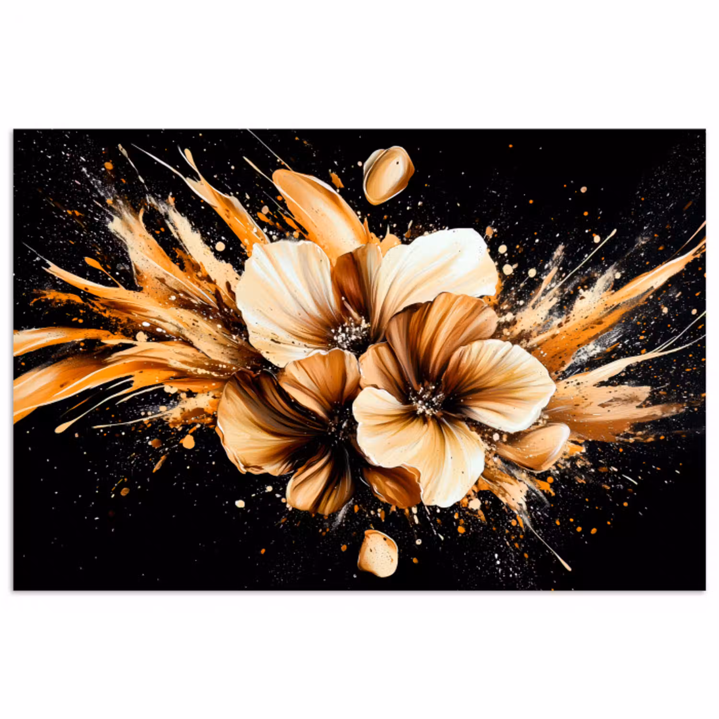Bloemen - Goud - Graffiti - Zwart - Abstract poster papier klein -3d