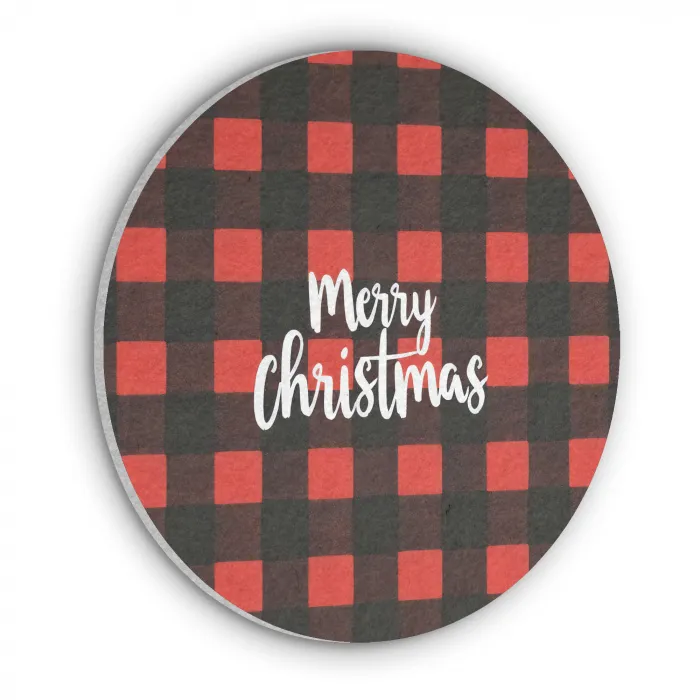 Geruit - Rood - Tekst - Christmas Akoestische PET Vilt - Rond klein -3d