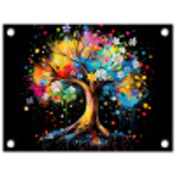 Boom - Kleurrijk - Bloemen - Zwart tuinposter los doek klein -3d