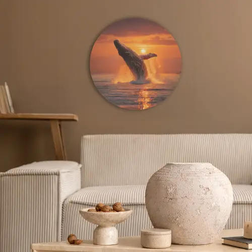 Walvis - Zon - Zee Akoestische PET Vilt - Rond klein -sfeer1