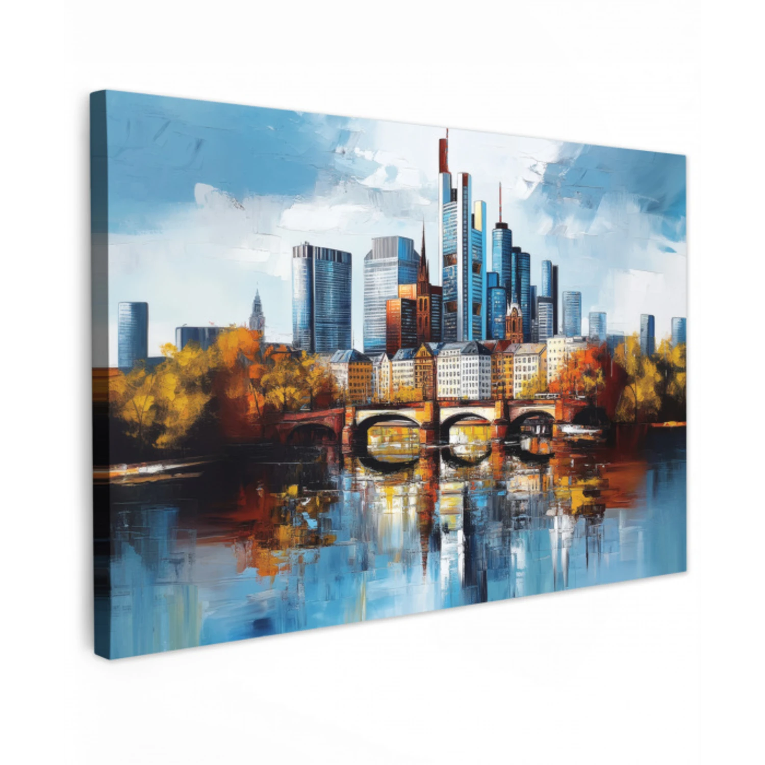 Bomen Frankfurt- Stad - Skyline - Brug Tuinposter op houten frame 2 cm dik klein -3d