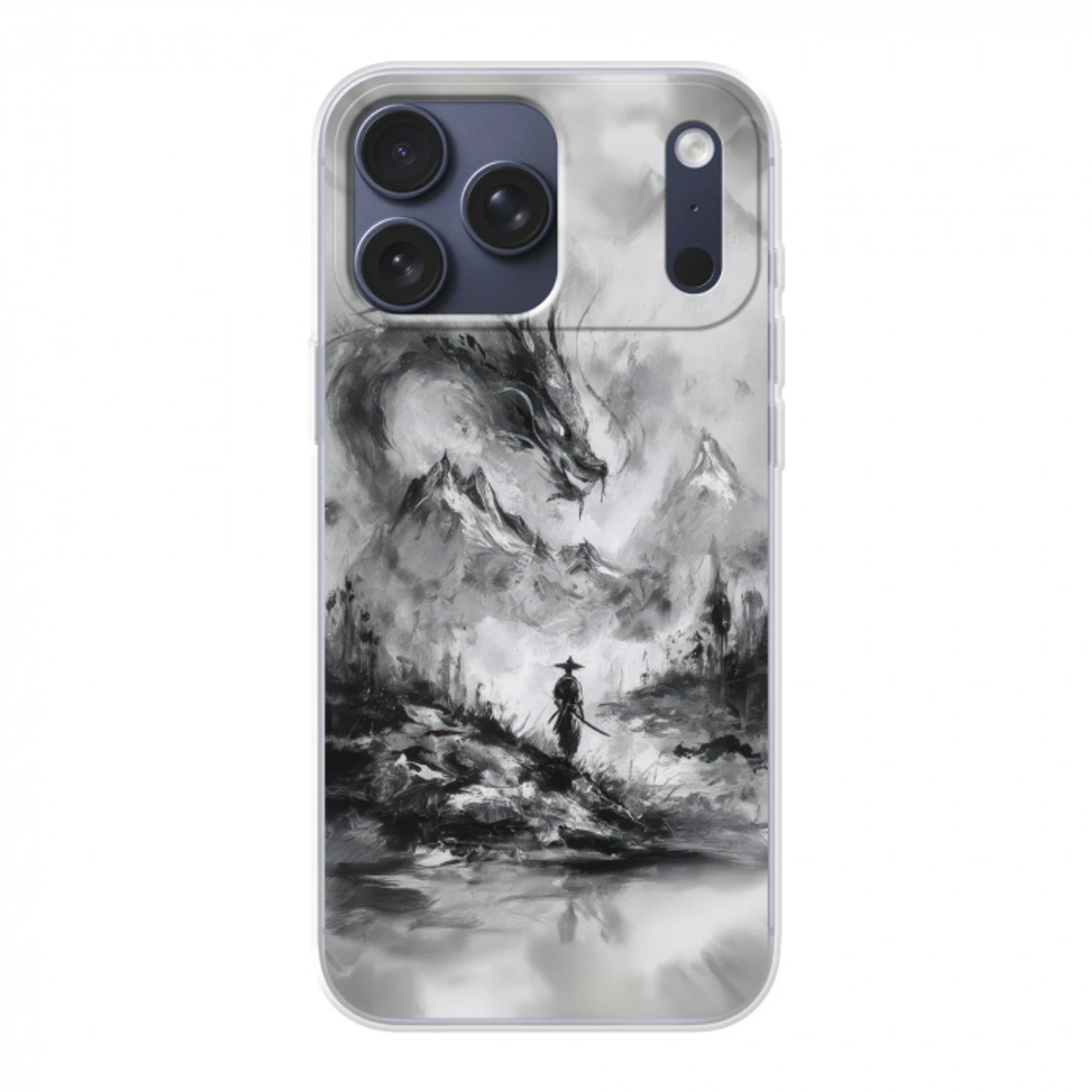 Krijger - Draak - Grijs Telefoonhoesje iPhone 17 Pro Max klein -3d