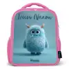 Blauw pluizig monster met hoorns Kinderrugzak - Roze middel -3d