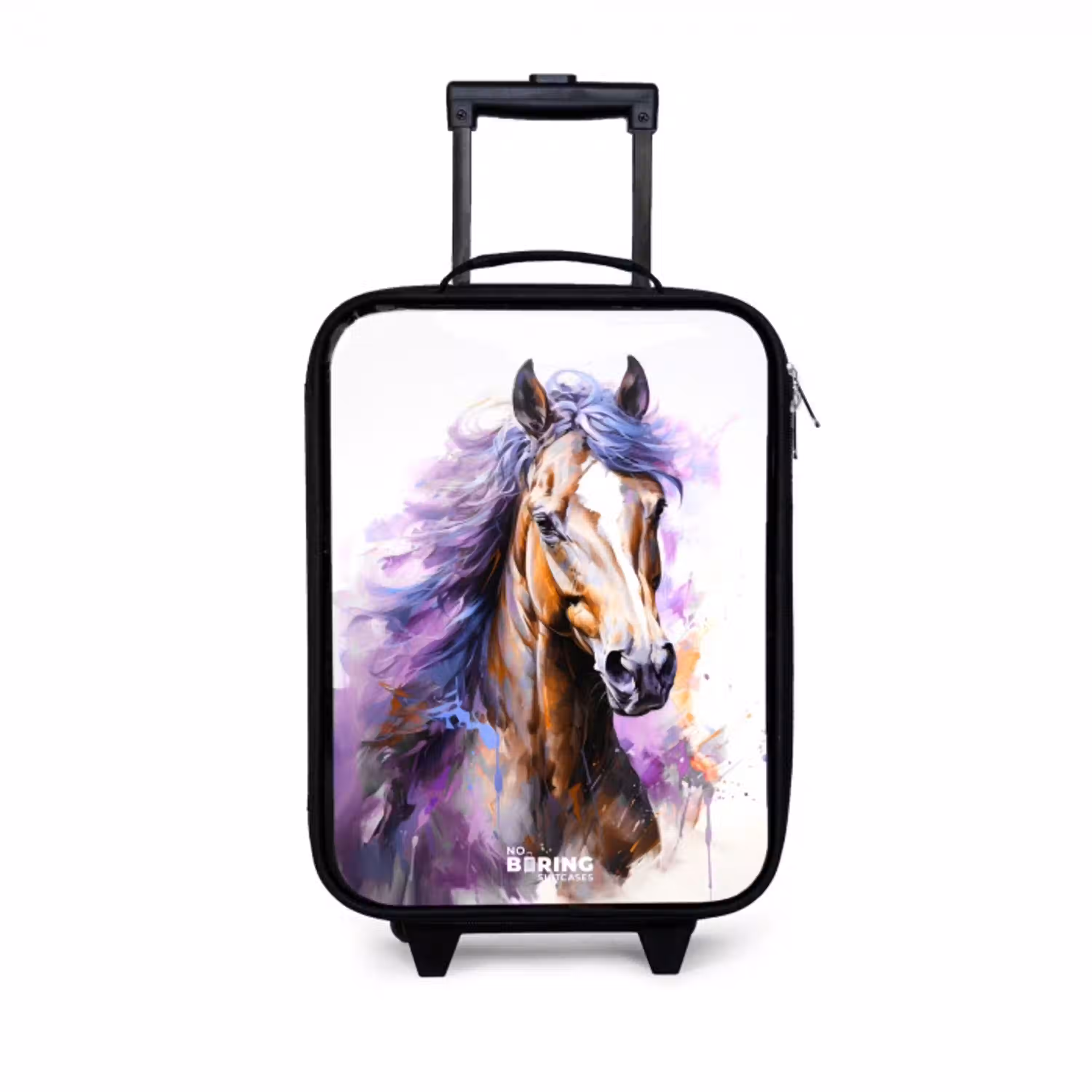 Aquarel paard met paarse manen Kinderkoffer - Zwart klein -3d