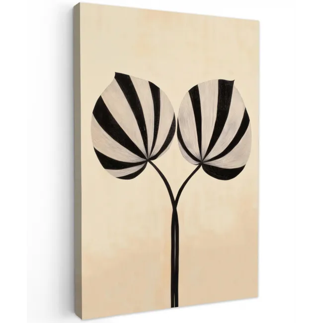 Bladeren - Gestreept - Stengel - Beige Tuinposter op houten frame 2 cm dik klein -3d