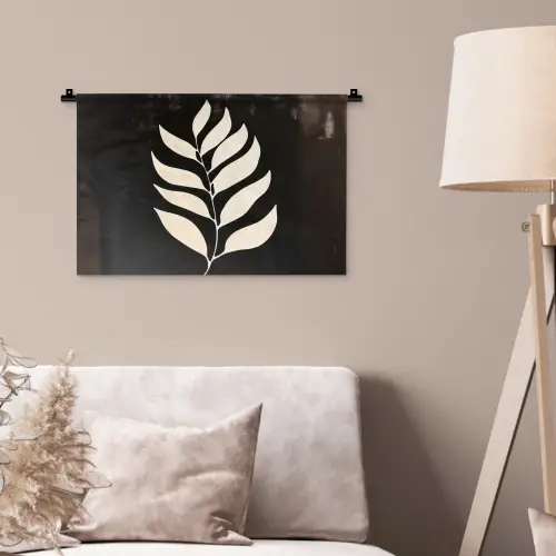 Blad - Wit - Minimalistisch Wandkleed katoen klein -sfeer4