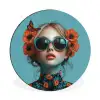 Vrouw - Blauw - Vlinder - Bloemen - Aesthetic Wandcirkel aluminium klein -3d