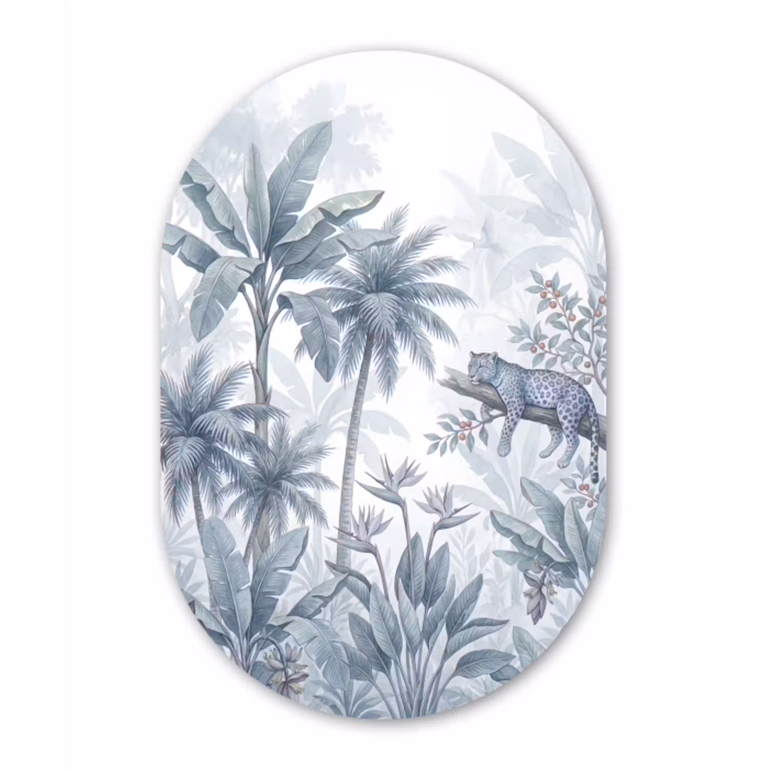 Kat - Tropisch bos - Modern - Grijs Wandcirkel Ovaal Aluminium middel -3d