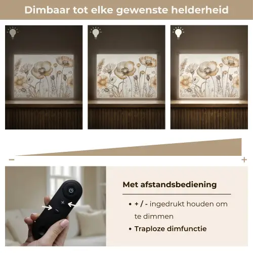 Bloemen - Beige - Natuur - Illustratie Light Box met batterij (Wandlamp) middel -USP_dimbaarNL