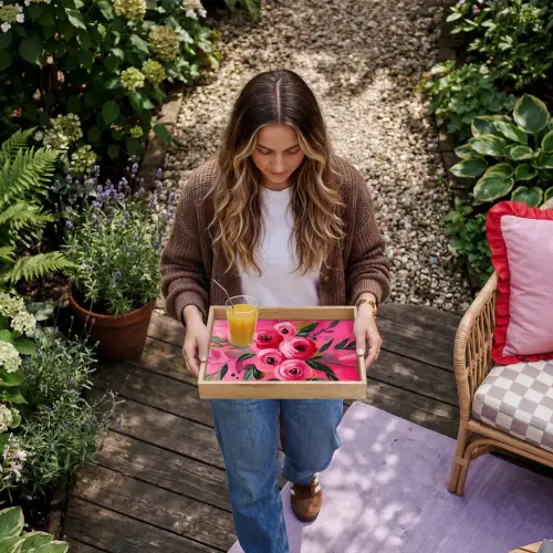 Bloemen - Verf - Roze Dienblad Rechthoek middel -sfeer5