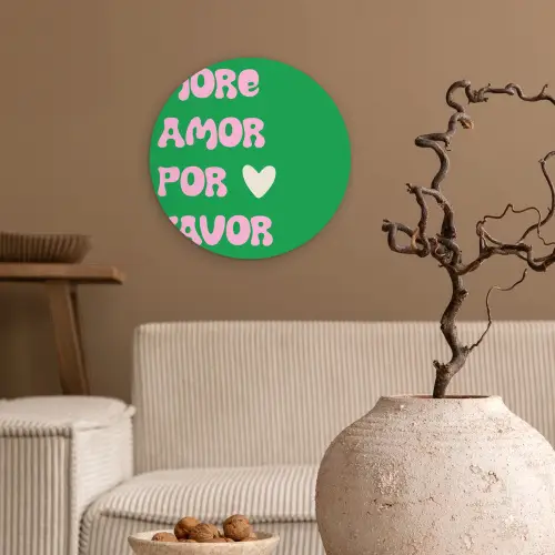 Amor - Valentijn - Groen - Tekst Wandcirkel kunststof plaat 5mm dik klein -sfeer1