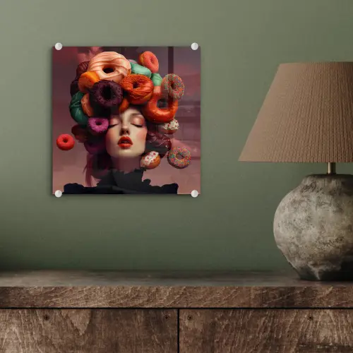 Vrouw - Donuts - Kleurrijk plexiglas 5mm klein -sfeer3