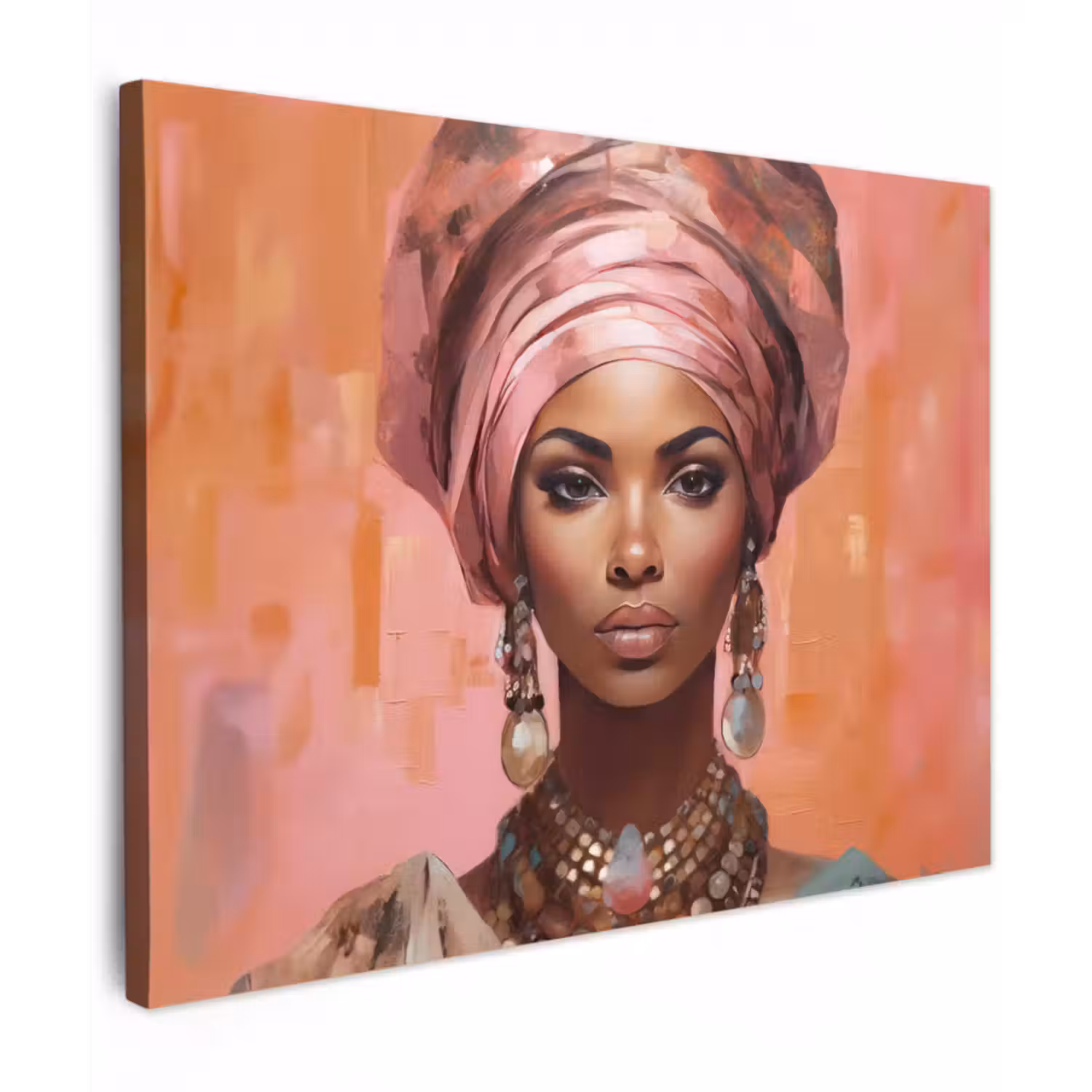 Canvas schilderij - Kunst - Vrouw - Roze - Sieraden - Portret