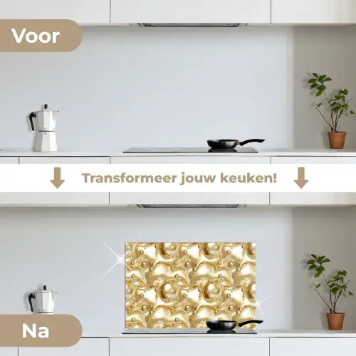 Vloeibaar - Druppels - Goud keuken achterwand spatscherm klein 900 -voor_na_NL